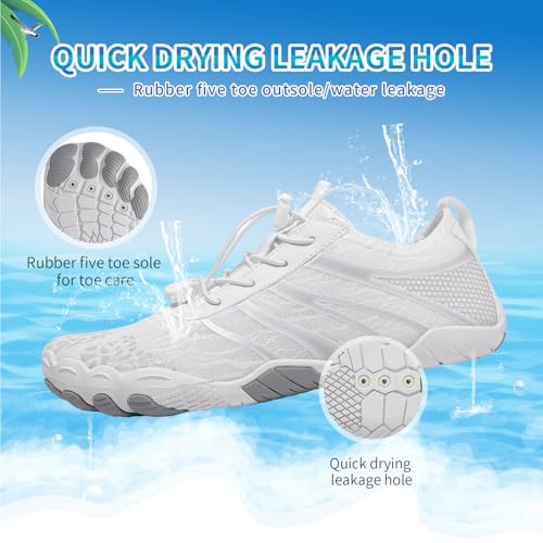 Water Shoes for Women Men - Breathable Non-Slip Athletic Footwear - White, Size 8-8.5 Women / 6-6.5 Men - Hiking & Water Sports