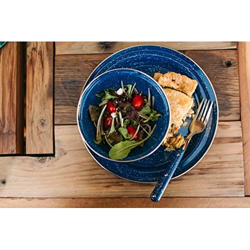 GSI Outdoors Camp Dinnerware Set I 4-Person Set Includes Pioneer Enamel Percolator, Frypan, Kettle, Bowls, Plates & Coffee Mugs