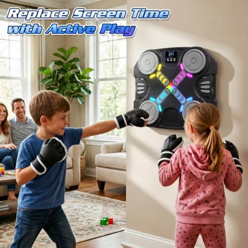 Kids Wall Mount Boxing Machine with Lights and Music, Interactive Punching Target