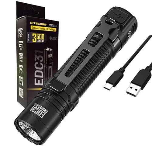 Nitecore EDC31 EDC31 Compact EDC Flashlight -3,500 Lumens, 380m Beam, Rechargeable, IP68 Waterproof, 4 Brightness Modes w/ECO-Sensa USB-C Charging Cable