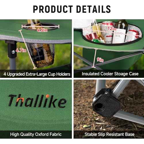 Portable Lightweight Folding Camping Table - Collapsible Foldable Picnic Camp Table with Cooler 4 Enlarged Upgraded Cup Holders and Carry Bag for Tailgating Beach BBQ RV Hiking Party Travel