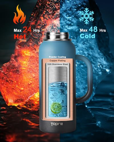 40 oz Insulated Stainless Steel Water Bottle with Handle - Leakproof & Double Wall