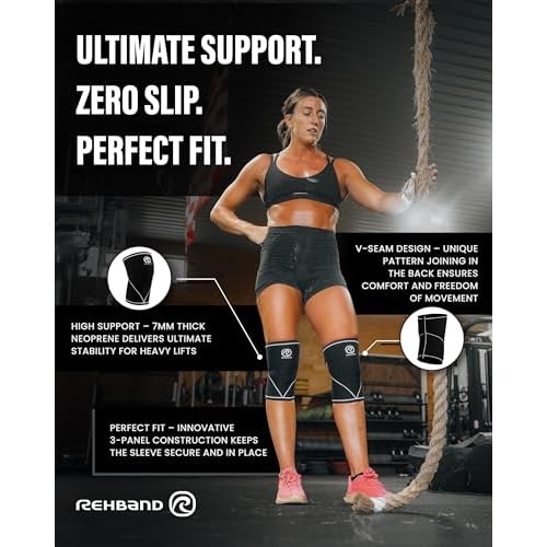 Rehband 7051 Classic 7mm V-Knee-Sleeve for Weightlifting, Competition Grade Powerlifting Knee Sleeve, Compression Sleeve for Crossfit, Squats, Gym, Colour:Carbon/Black - 1 Pair, Size:Medium