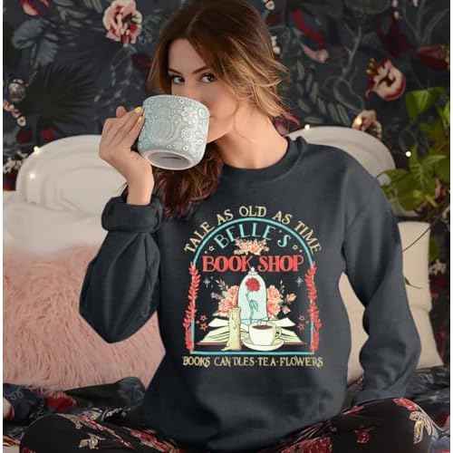FLOYU Belle's Book Shop Sweatshirt Princess Belle Pullover Book Lover Tops Casual Magic Kingdom Long Sleeve Shirt