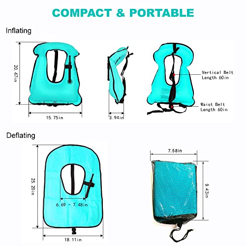 Blue Inflatable Snorkel Vest for Adults - Portable Swim Jacket, Buoyancy Aid for Diving and Water Sports