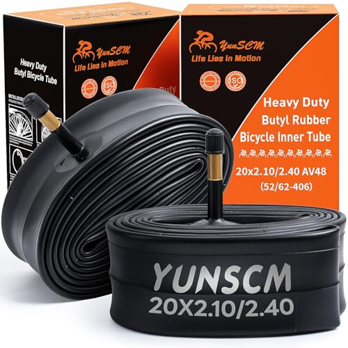 YUNSCM 2-PCS 20" Heavy Duty Bike Tire Tubes 20x2.10/2.40 AV48 MM Schrader Valve 52/62-406 Bicycle Inner Tubes Compatible with 20x2.10 20x2.125 20x2.20 20x2.25 20x2.3 20x2.35 20x2.4 Tire Tubes