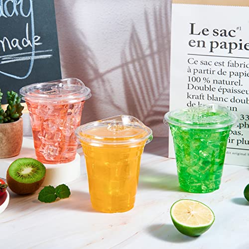 Clear Plastic Cups with Sip Lids - 12 oz, 100 Pack, Strawless Design