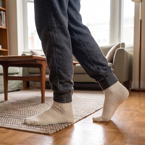 Men's Wool Winter Socks - 3 Pairs Natural Pure Warm Boot Socks - Cream