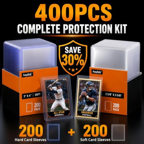 400 Card Sleeves & Toploads Set for Trading Cards - Baseball, Football, Gaming