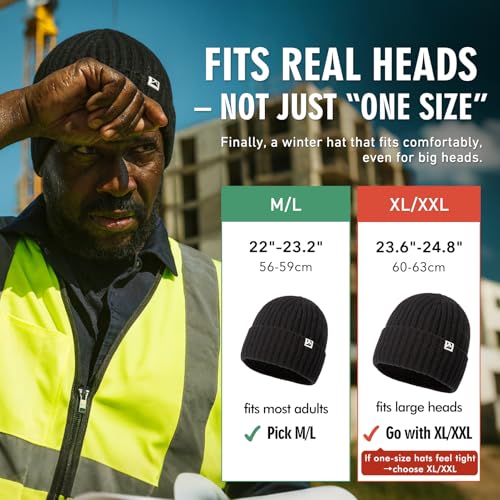 TOP-EX PolarWool¢â L/XL/XXL 100% Merino Wool Beanie Fleece Lined Hat Watch Cap for Cold Weather Winter Warm