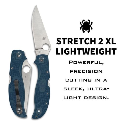 Spyderco Stretch 2 XL Lightweight Folding Pocket Knife with K390 Stainless Steel Blade and Blue FRN Handle - PlainEdge - C258FPK390