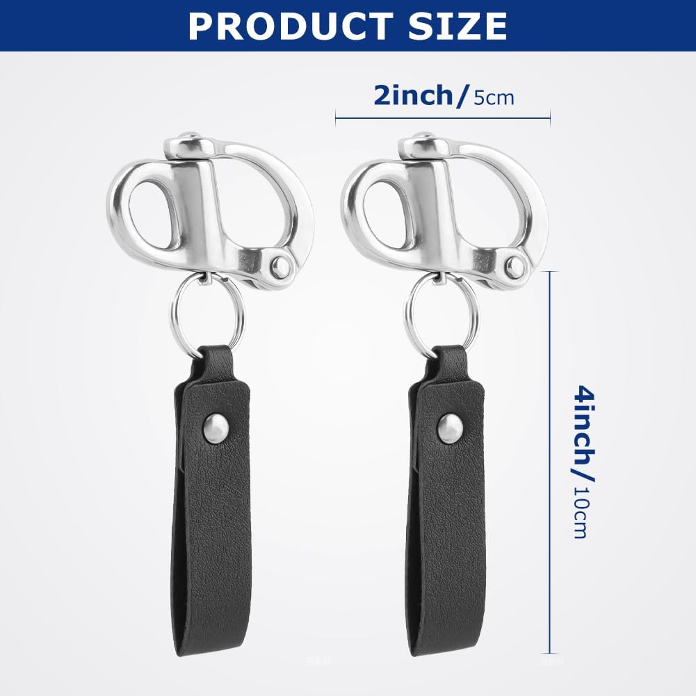 2 Pack SCBA Mask Quick Release Clip Shackle with Leather Lanyard, 316 Stainless Steel Snap Swivel Clips for Firefighting, Outdoor & Emergency Use