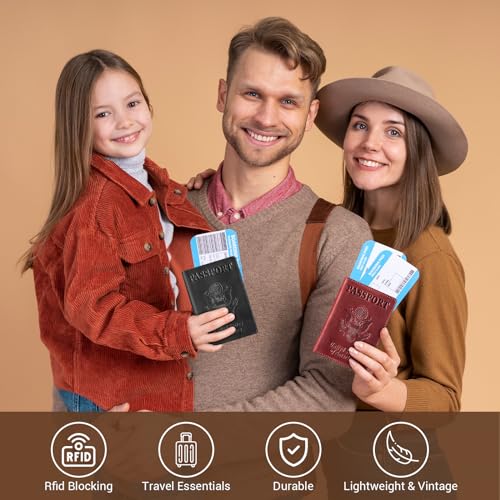 Black Leather RFID Travel Passport Holder Wallet Case for Men & Women