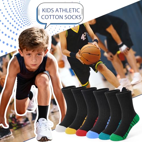12 Pairs Boys Crew Socks, Athletic Socks for 1-14 Years – Variation: 5-7 Years / #1 Boys Black Socks