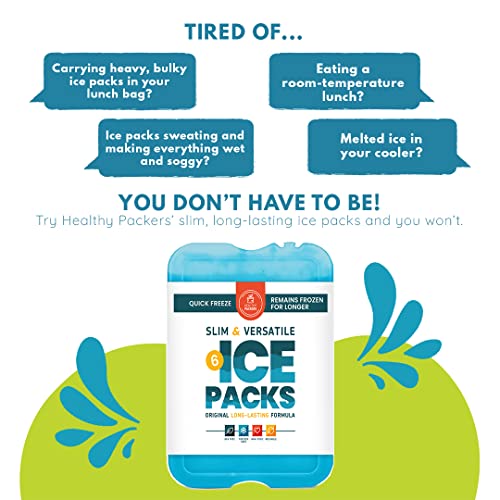Blue Set of 6 Slim Reusable Ice Packs for Lunch Boxes & Coolers
