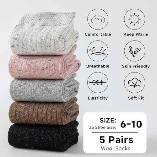 Wool Socks for Women - Winter Womens Socks 5 Pairs Soft Thermal Sock Fuzzy Warm Sock for Women Men