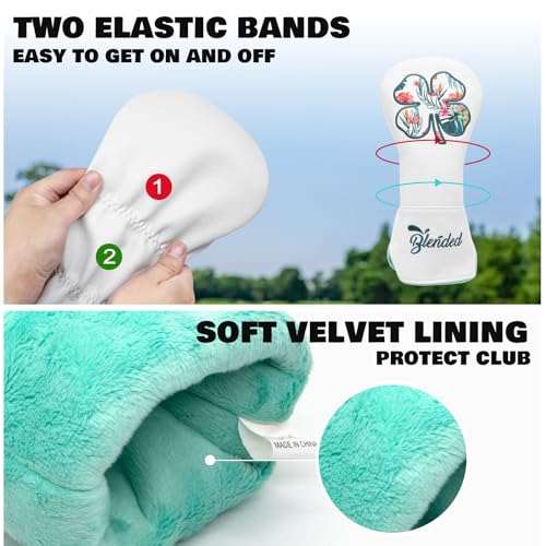 Golf Club Head Cover with Lucky Clover & Number Tag for Driver – White