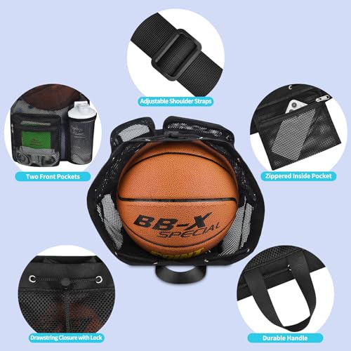 Large Mesh Drawstring Backpack for Gym & Travel - Black, 21x12.5x5.5 Inches