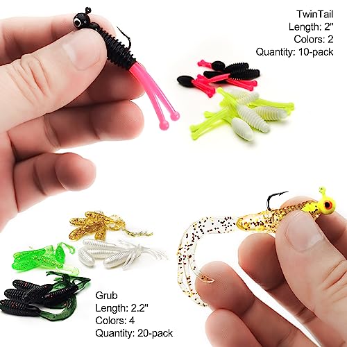 124 Pcs Crappie Lures Tube Jigs & Soft Plastic Baits Kit for Freshwater Fishing