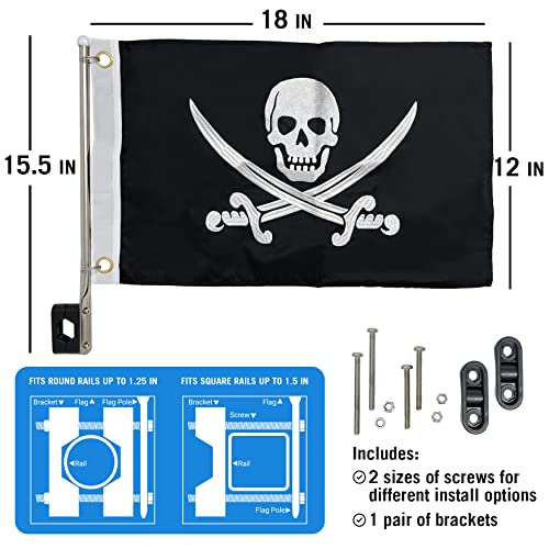 Pirate Flag Boat Pole Kit - 12x18 Double-Sided Jolly Roger Flag - Variation of THIS listing