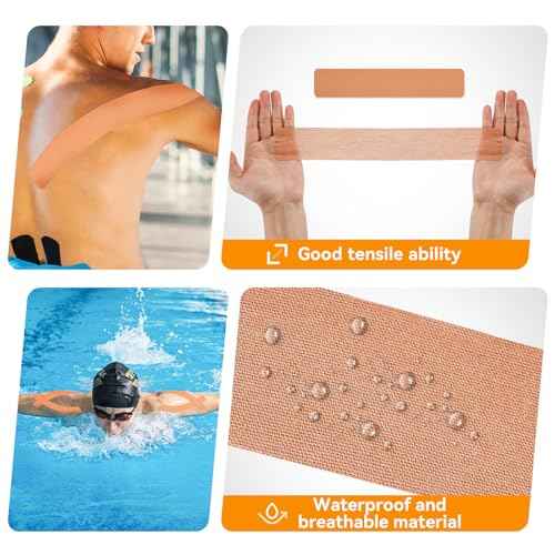Kinesiology Tape Pre-Cut 2 Rolls, Athletic Tape for Muscle Joints Support and Recovery, Waterproof, Breathable, for Outdoors, Exercise and Fitness, 40 Strips, Beige, 2inch x 16ft