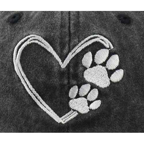 Dog Paw Print with Love Heart Hat for Women Men, Adjustable Embroidered Cotton Dog Lovers Baseball Cap