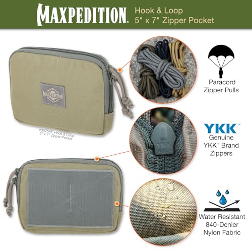 Maxpedition Hook-and-Loop 5-Inch x 7-Inch Zipper Pocket (Khaki-Foliage)