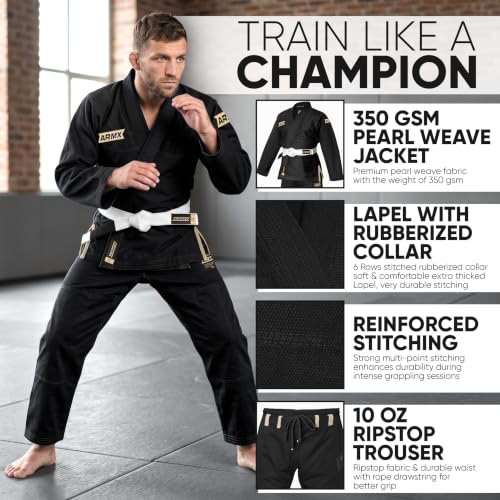 ArmX Black A3 Brazilian Jiu-Jitsu Gi for Men and Women with Jacket, Pants & Belt