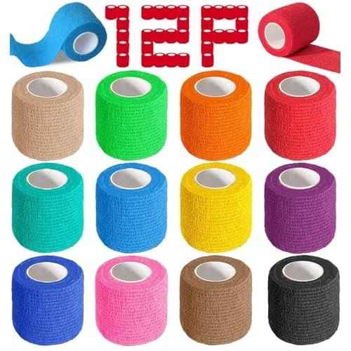 12 Pack Self Adhesive Bandage Wrap, 2" X 5 Yards Color Vet Wrap, Ankle Tape, Elastic Cohesive Bandage Wrap, Athletic Tape