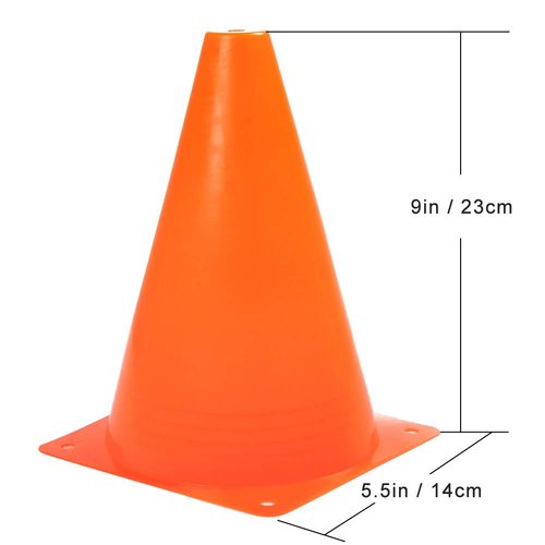 9 Inch Plastic Training Traffic Cones, Sport Cones, Agility Field Marker Cones for Soccer Basketball Football Drills Training, Outdoor Activity or Events - Set of 10, Orange