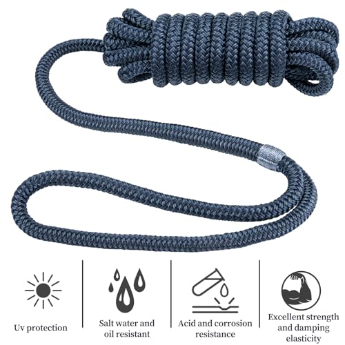1/2" x 15' Dock Lines Set - Double Braided Marine Nylon with Loop, 4 Pack