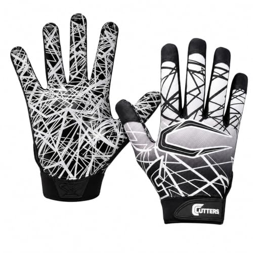 Cutters Football Gloves Game Day Receiver Gloves with Silicone Grip - Black & White, Small
