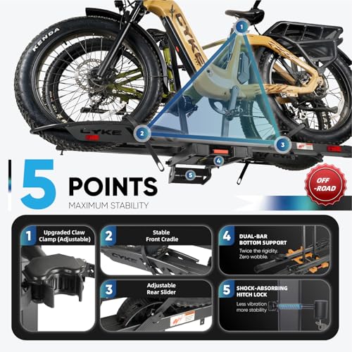 CYKE 2-Bike Hitch Rack for E-Bikes Up to 200lbs with Slide-Out Ramp & Fat Tire Support