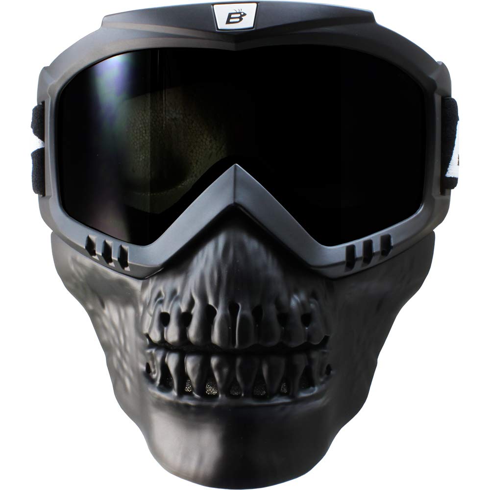 Birdz Eyewear Skullbird Black Padded ATV Motorcycle Riding Goggle with Face Mask Black with Yellow Lens