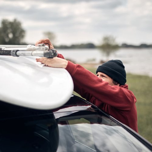 Malo’o Universal 32” Soft Roof Rack Pads for Surfboards/SUP/Kayaks/Canoes with 15’ Board Straps, Malo'o Storage Bag - No Bars gutters Required - Car Rack for Surfboard Supports 3 Boards