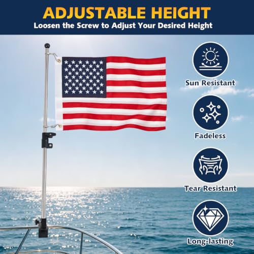 12x18 American Flag for Boat with Holder & Rail Mount - Marine USA Patriotic Flag