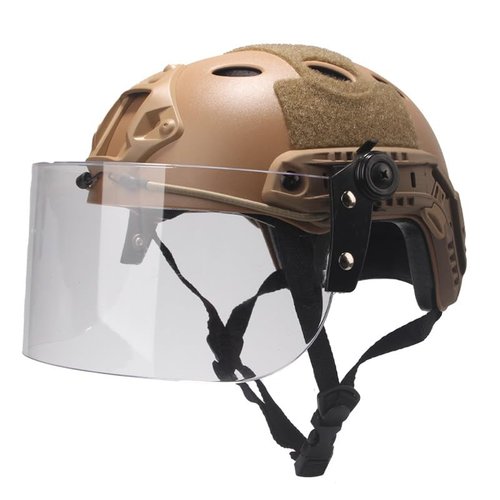 Tactical MICH Fast Helmet, with Clear Riot Visor Face Shield Sliding Goggles, Side Rail & NVG MountFor Airsoft Paintball CS War Games Outdoor Sports