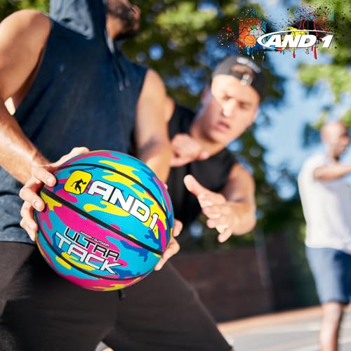 AND1 Rubber Basketball - Official Size 7 (29.5") Indoor/Outdoor - Yellow/Pink