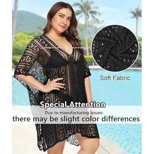 Swimsuit Coverup for Women Plus Size Knit Crochet Bathing Suit Cover Ups Hollow Out Outfits Beach Cover Up Bikini Dress