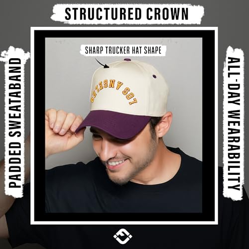 Funky Junque Upside Down City Trucker Hat for Men and Women ? Unisex 3D Embroidered Gameday Baseball Cap, Retro Snapback Hats