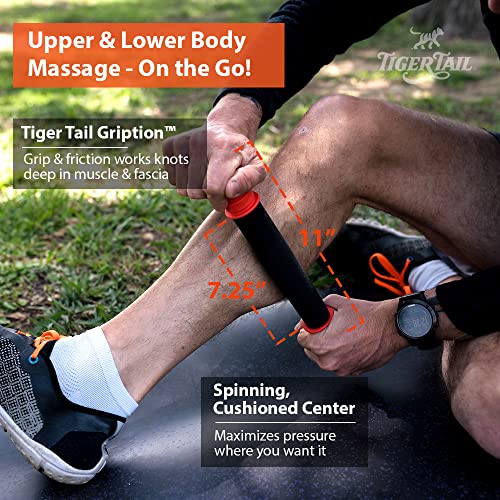 11 Inch Deep Tissue Foam Roller - The Roadster Handheld Massage Stick - Orange & Black - Made in USA