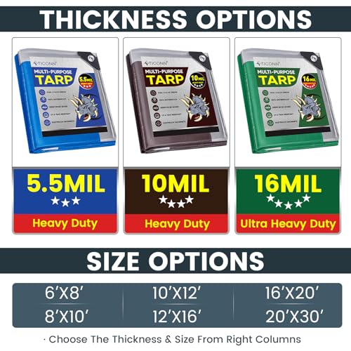 Heavy Duty Waterproof Tarp Cover - Blue 16x20 ft, 5.5 Mil UV Resistant