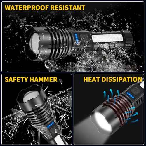 Rechargeable Flashlights High Lumens, 7Mode Flashlights Rechargeable, Super Bright Flashlight, Adjustable Tactical Flash Light, High Powered Flash Light, LED Flashlight for Emergency Home 2Pack