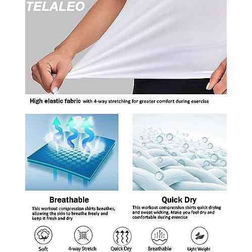 TELALEO 4 Pack Women's Compression Shirt Long Sleeve Performance Workout Baselayer Athletic Top Sports Gear