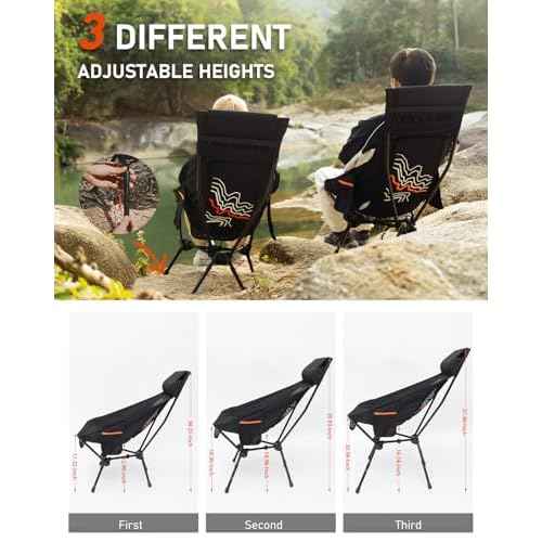 NOVSIGHT Camping Chair - High Back Lightweight Portable Camp Chairs with Headrest Breathable Backrest, Outdoor Folding Camping Chairs for Adults