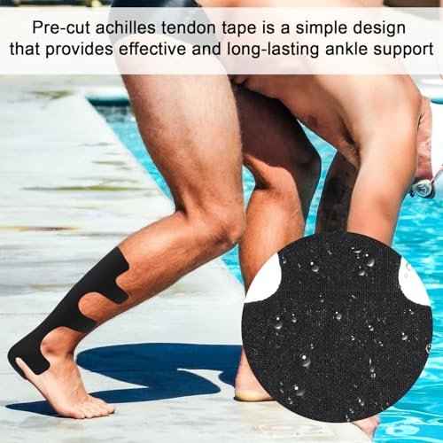 12pcs Precut Kinesiology Tape for Achilles Tendon, Waterproof & Breathable Athletic Heel Tape Enhance Elastic Sports Patch Strips Provides Stability Recovery for Achilles and Muscle Support