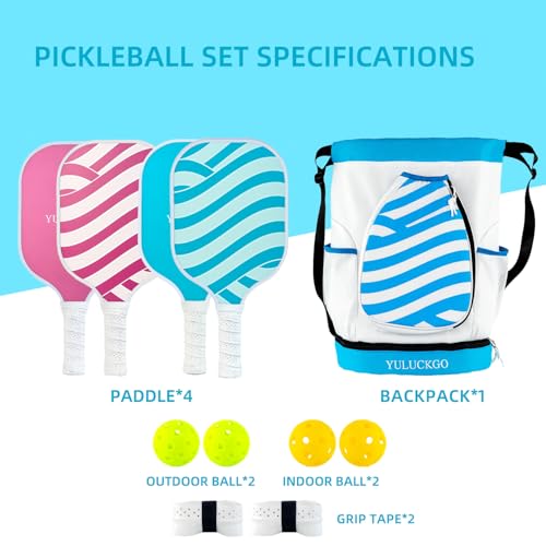 Lightweight Pickleball Paddles Set of 4 for Beginners with Balls & Backpack