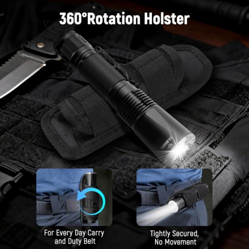 Rechargeable Tactical Flashlight 2200LM Long Range Beam for Outdoors & Security