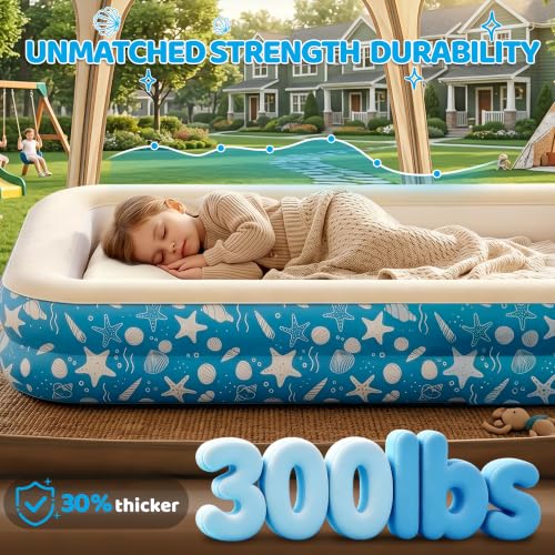 Inflatable Toddler Travel Bed with Safety Rails & Flocked Surface
