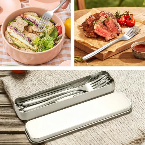 316 Stainless Steel Travel Utensils Set with Case - Reusable Cutlery for Camping, Lunch, Work
